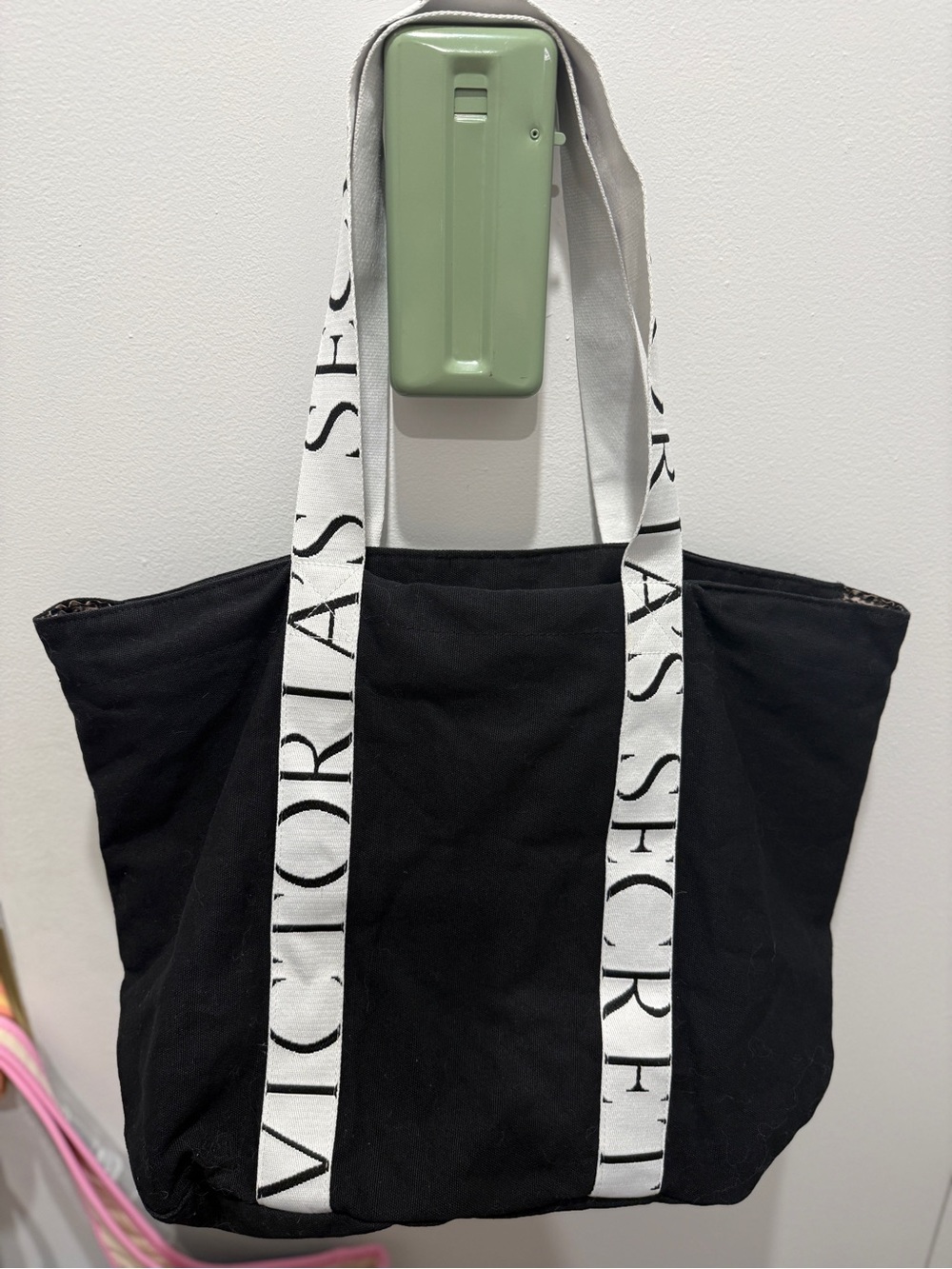 Victoria’s Secret Black Canvas Tote Bag with Logo Strap